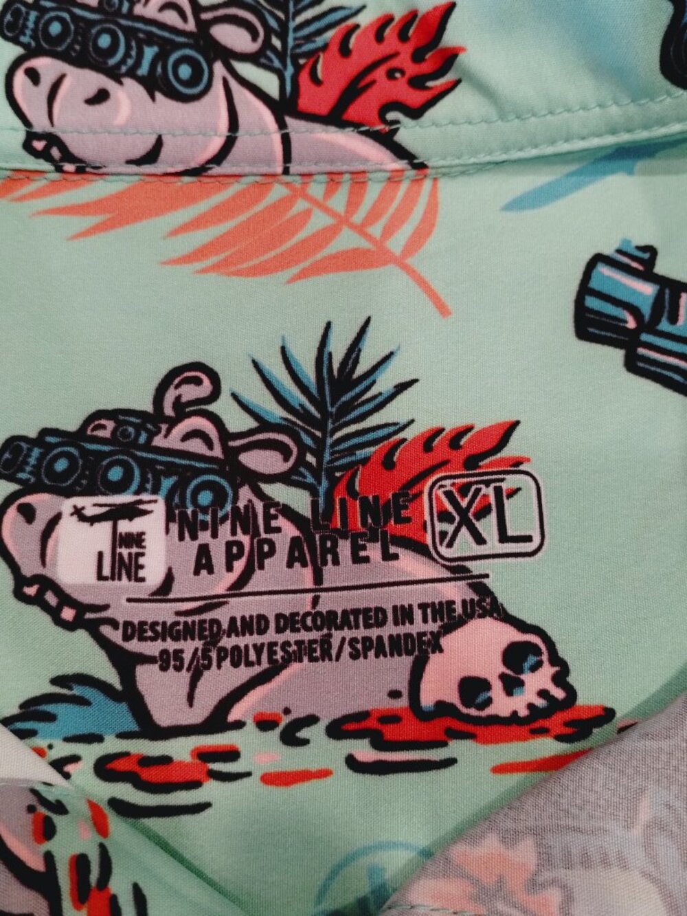 Nine Line x Sheepdog Response Hippo Hawaiian Shirt Green Size XL - Picture 8 of 10